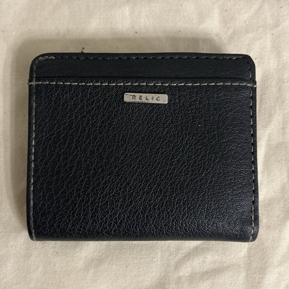 Relic Fossil Bifold Wallet Black Pebbled Faux Leather Coins Compartment Snap